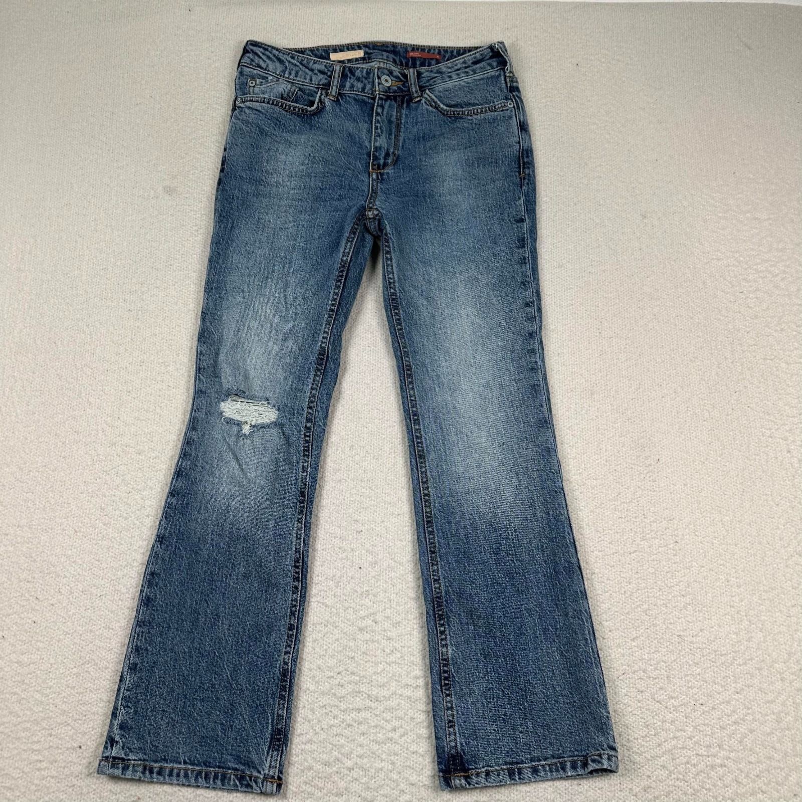 Anthropologie Pilcro Jeans Women's 26 Yaya Kick Flare Distressed Blue Denim